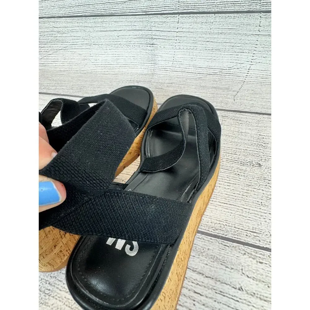 Steve Madden NY Women's Black Strappy Wedge Sandals Size 8.5